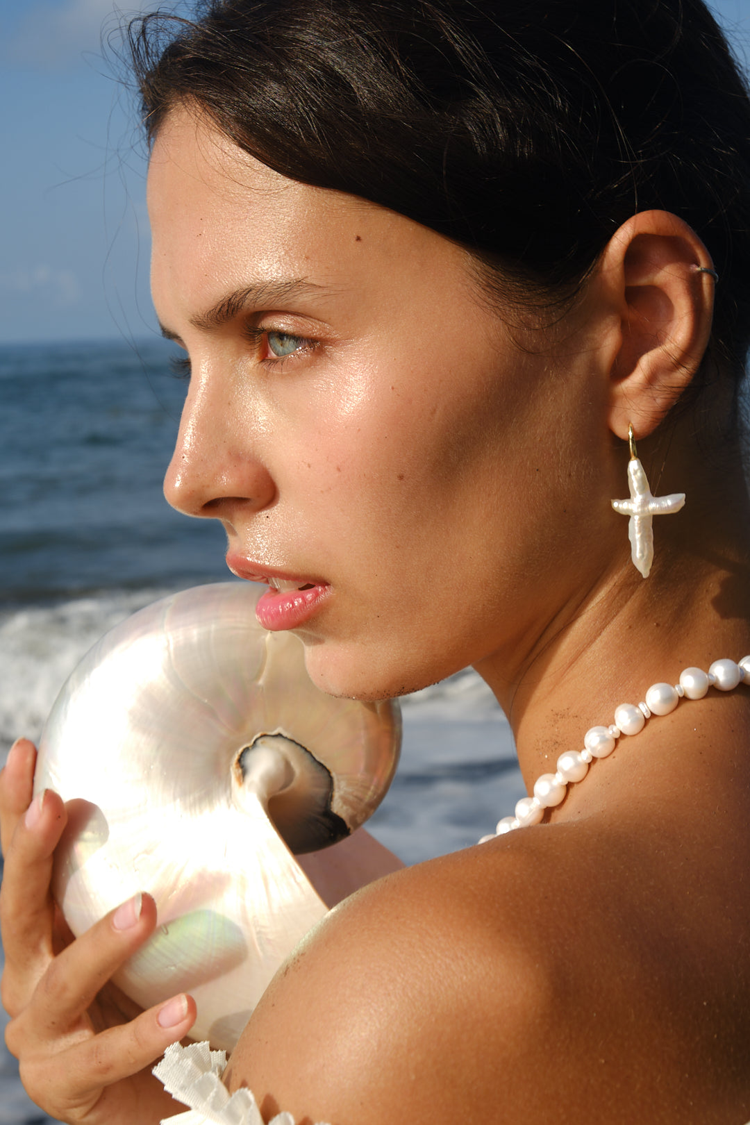 Cross Pearl Drop Earrings