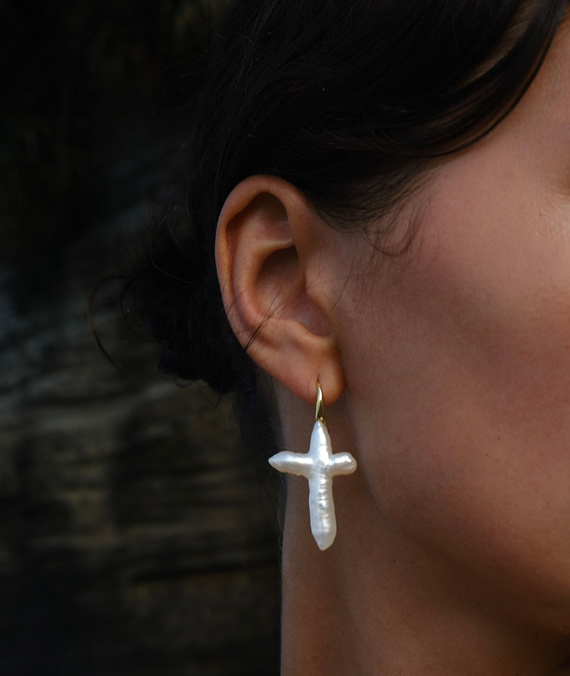 Cross Pearl Drop Earrings