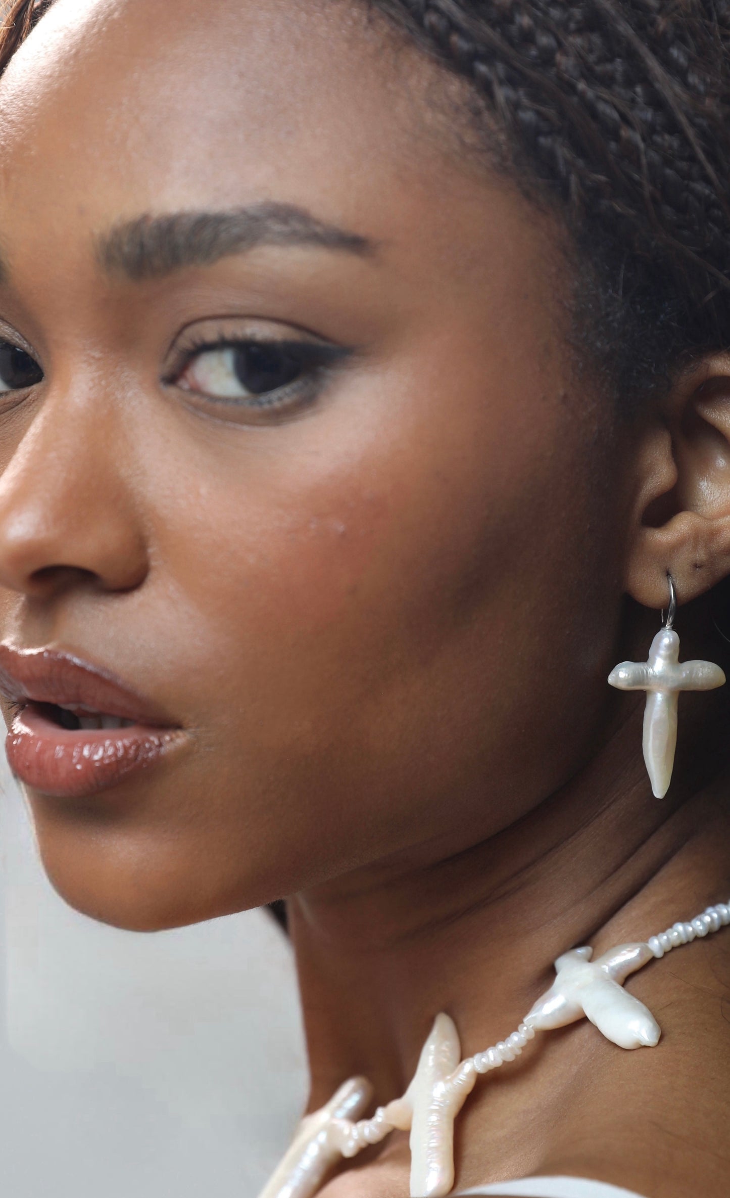 Cross Pearl Drop Earrings