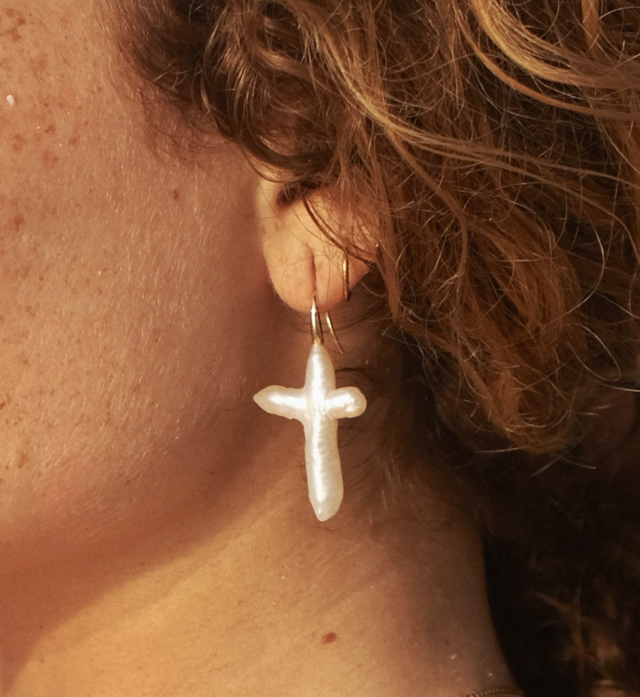 Cross Pearl Drop Earrings