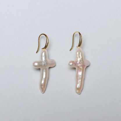 Cross Pearl Drop Earrings